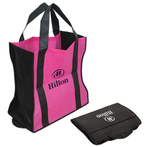 NW4060-C
	-FOLDING NON WOVEN TOTE BAG
	-Pink/Black (Clearance Minimum 220 Units)