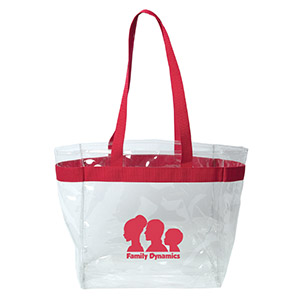 TO6379-C
	-THE STADIUM CLEAR VINYL TOTE
	-Clear/Red (Clearance Minimum 150 Units)